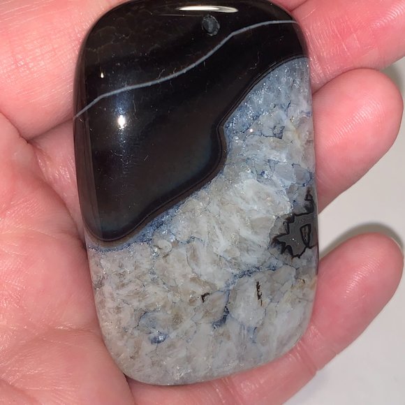 Blue and Black Smooth Druzy Quarts Rectangle Focal - Picture 2 of 7